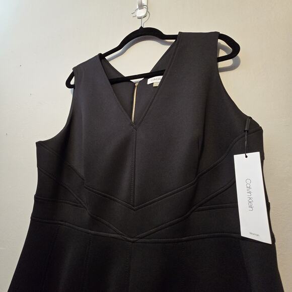 Calvin Klein NWT Fit & Flare Scuba Dress Womens 16W Black $139 Career Business - Picture 3 of 16